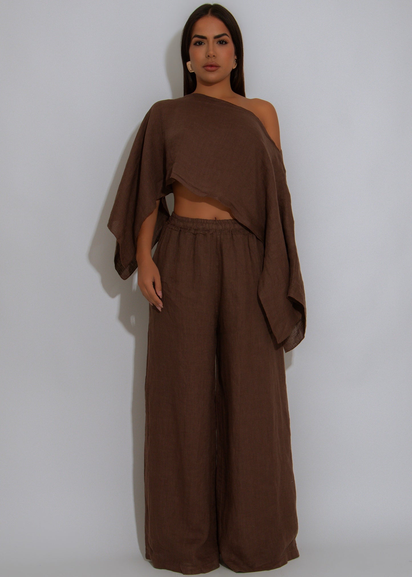 Bare Breeze Linen Pant Set Brown