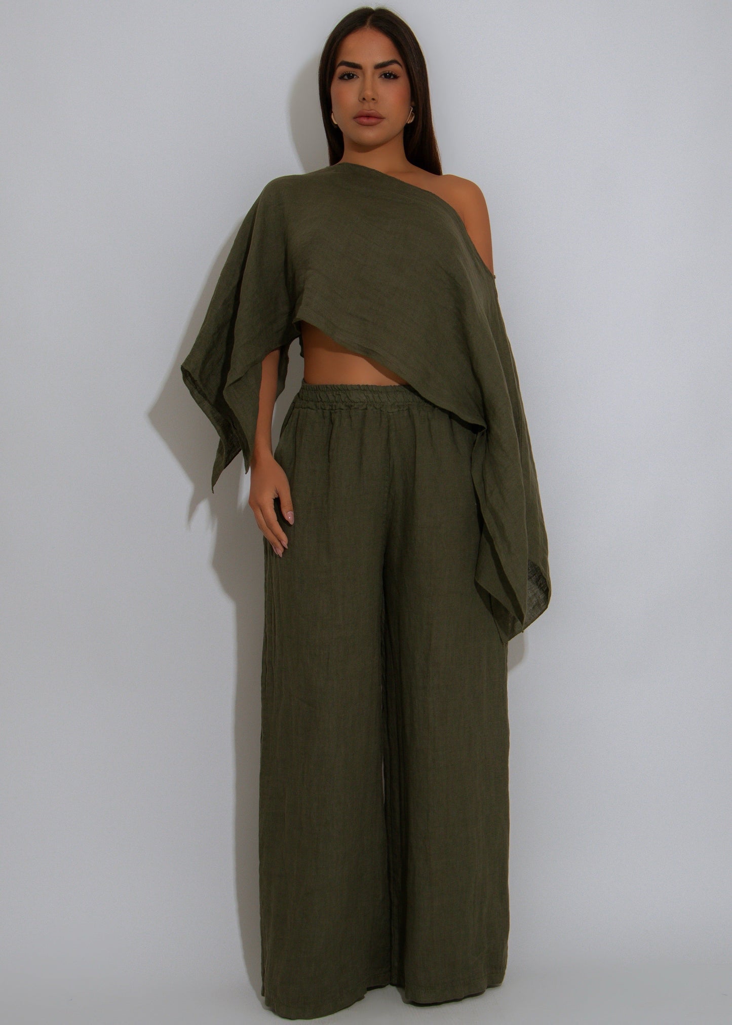 Bare Breeze Linen Pant Set Green