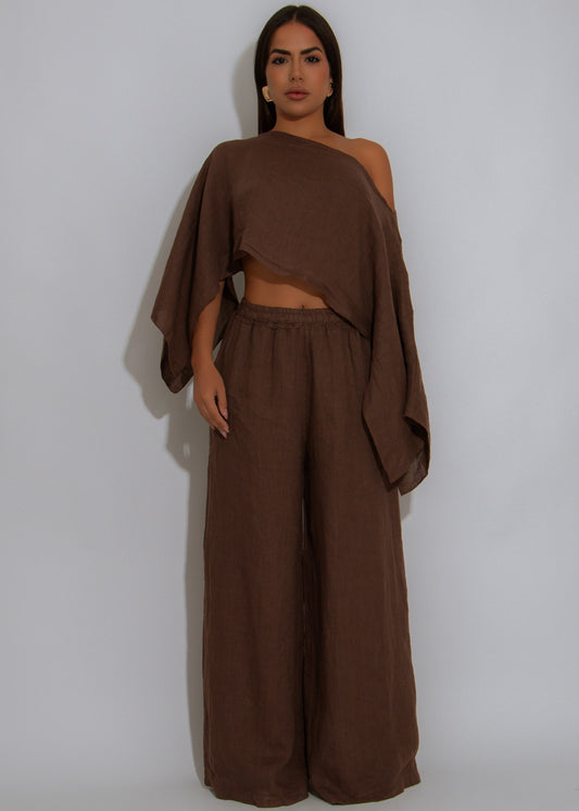 Bare Breeze Linen Pant Set Brown