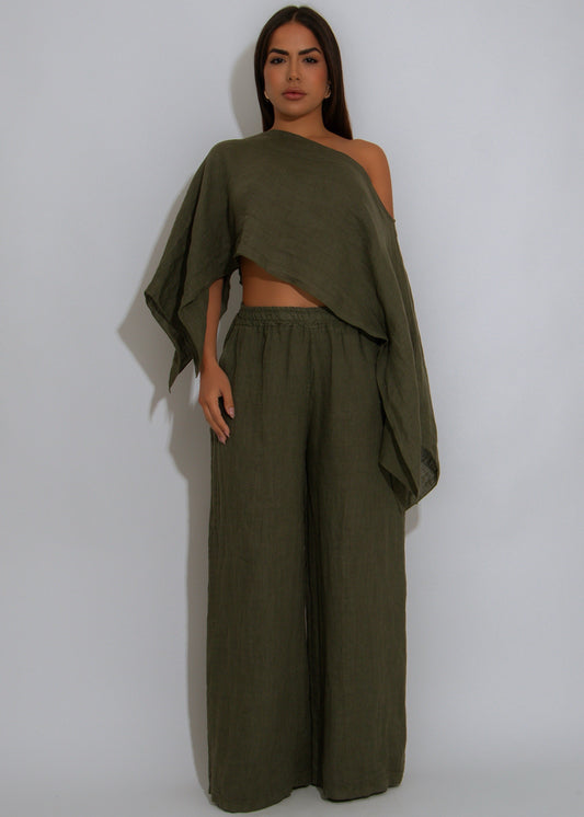Bare Breeze Linen Pant Set Green